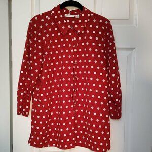 Susan Graver Red w/white polka dot blouse/tunic, 3/4 sleeves, size small